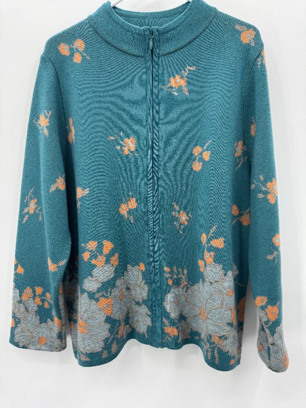 Pendleton 100% Merino Wool Floral Full Zip Cardigan Sweater XL Grandmacore Blue